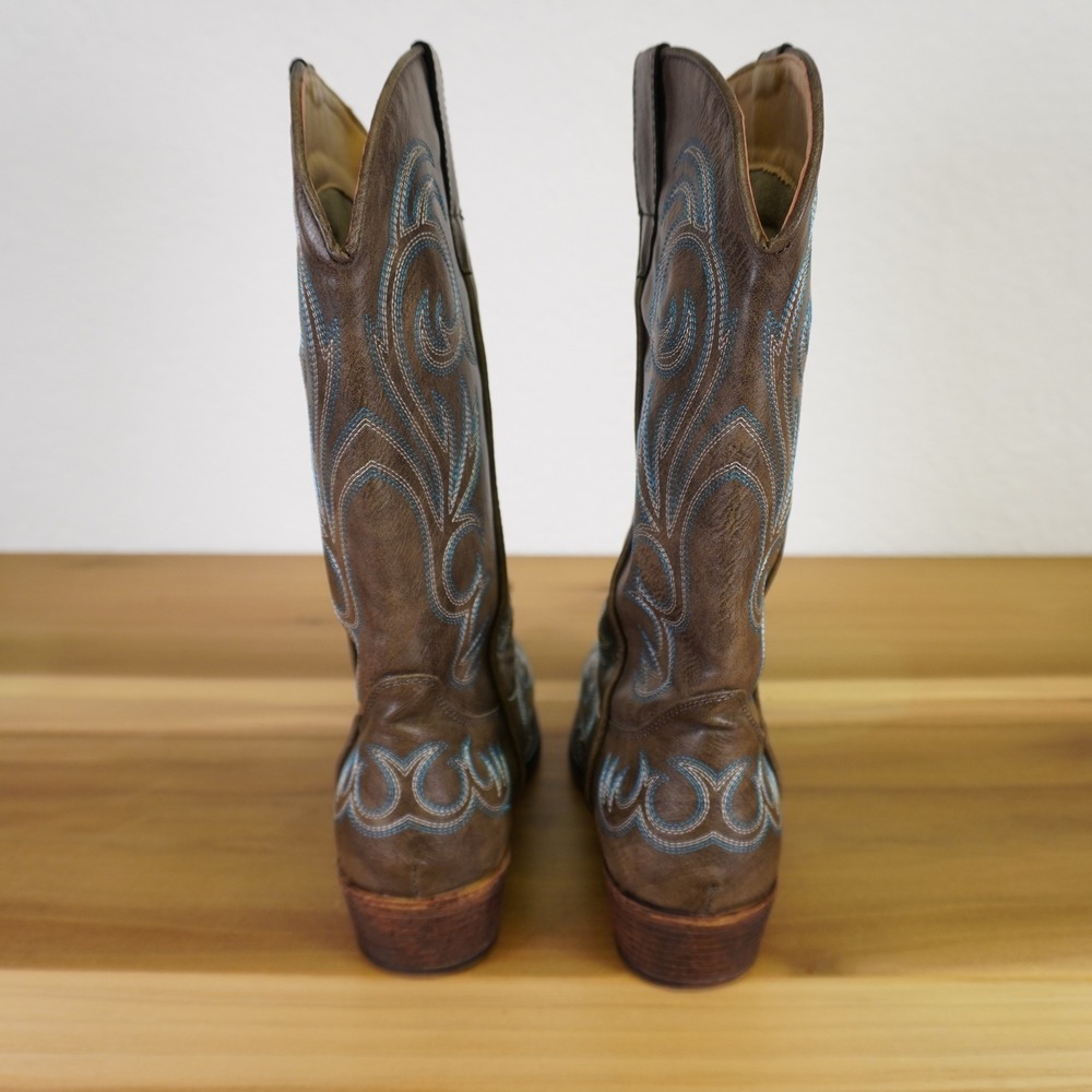 Roper Western Boots Women 10 Brown Turquoise Embroidered Snip Toe Cowboy - Picture 5 of 8